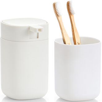 Zeller Badkamer accessoires set 2-delig - kunststof - wit - modern design