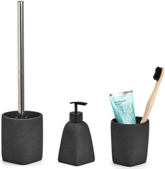 Zeller Badkamer accessoires set 3-delig - kunststeen - antraciet grijs - Badkameraccessoireset