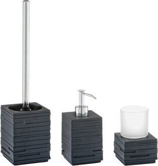 Zeller Badkamer accessoires set 3-delig - kunststeen - leisteen look - zwart