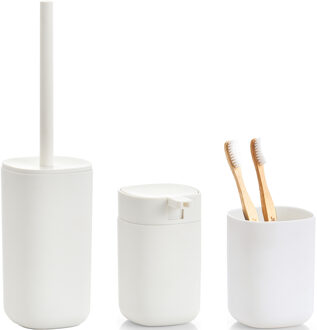 Zeller Badkamer accessoires set 3-delig - kunststof - wit - modern design - Badkameraccessoireset