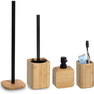 Zeller Badkamer accessoires set 4-delig - bamboe hout - luxe kwaliteit - Badkameraccessoireset Bruin