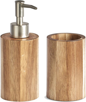 Zeller Badkamer setje zeeppompje met beker van luxe acacia hout
