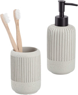Zeller Badkamer/toilet set - 2x stuks - wit - streep design - keramiek - cement look
