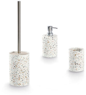 Zeller Badkamer/toilet set - 3 stuks - wit - terrazzo design - keramiek