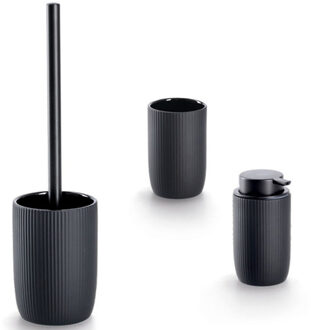 Zeller Badkamer/toilet set - 3x stuks - zwart - streep design - keramiek
