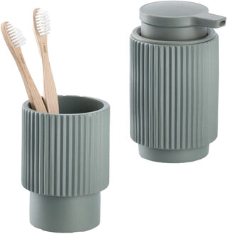 Zeller Badkamer/toilet set Stripes - 2x stuks - kunststeen - groen - streep design