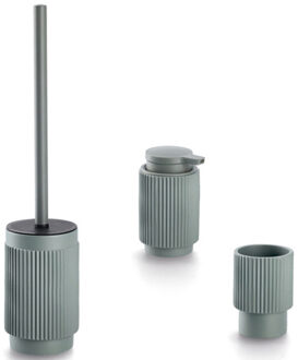 Zeller Badkamer/toilet set Stripes - 3x stuks - kunststeen - groen - streep design