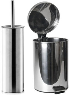 Zeller Badkamer/toilet set - WC-borstel en pedaalemmer 3L - metaal/rvs - zilver