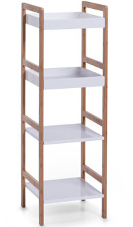 Zeller Badkamerkastje - bamboe hout - 4 planken - wit en bruin - 36 x 110 cm - rekje/stelling