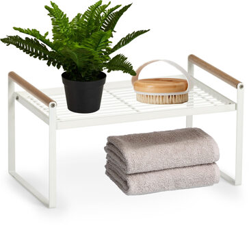 Zeller Badkamerrek/bankje - 35 x 22 x 18 cm - wit - metaal