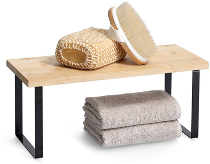 Zeller Badkamerrek/bankje - zwart - 36 x 16 x 16 cm - bamboe hout
