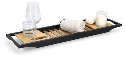 Zeller Badkuipplank/badrek - zwart - bamboe hout - 70 x 20 x 3,5 cm - mini-spa/wellness - Badplanken Bruin