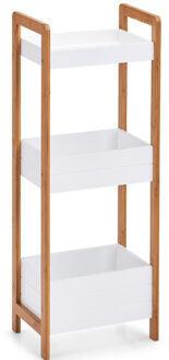 Zeller Bamboe houten bijzet kastje diep wit/bruin met 3 planken 28 x 74 cm