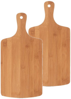Zeller Bamboe houten snijplank met handvat - 2x stuks - 40 x 19,5 cm - Snijplanken - Serveerplanken
