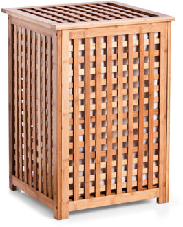 Zeller Bamboe houten wasmand bruin vierkant met deksel 40 x 40 x 58 cm