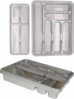 Zeller Bestekbak inzetbak - 2x stuks - met oplegbakje - grijs - kunststof - 39 x 31 cm - besteklade