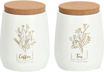 Zeller Bewaarblik/bus - set van 2 stuks - metaal/kurk - koffie/thee - 750 ml