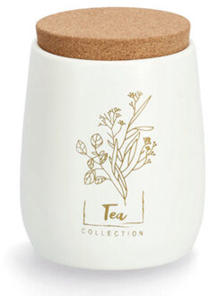 Zeller Bewaarblik/bus - thee - metaal/kurk - creme/goud - 11 x 13 cm - 750 ml