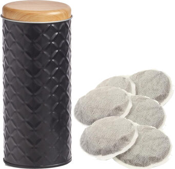Zeller Bewaarblik voor koffiepads - zwart - metaal - 7,5 x 18 cm - 680 ml - voorraadpot