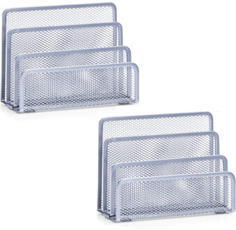 Zeller Brievenhouder postbakjes - 2x - zilver - 3-vaks - 17 x 13,5 cm - draadmetaal/mesh