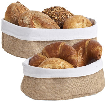 Zeller brood serveer mandjes - 2x stuks - jute stof - 22 x 15 cm en 26 x 18 cm - ontbijt serveren