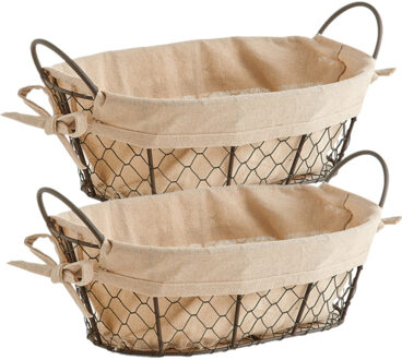 Zeller Broodmandje - 2x - metaaldraad - vintage stijl - 30 x 21 cm - draadmandje met stof