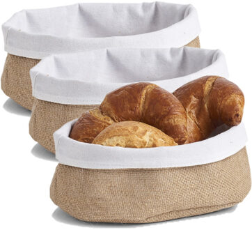 Zeller Broodmandje - 3x - jute - 22 x 15 cm - serveermandjes - ovaal