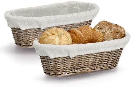 Zeller Broodmandje met stof - 2x - riet/canvas - bruin - landelijke stijl