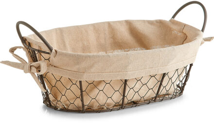 Zeller Broodmandje - metaaldraad - vintage stijl - 30 x 21 cm - draadmandje met stof