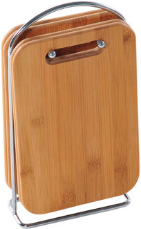 Zeller broodplankjes/snijplanken in houder - 4x stuks - Keuken - 30 x 15 x 1 cm - bamboe