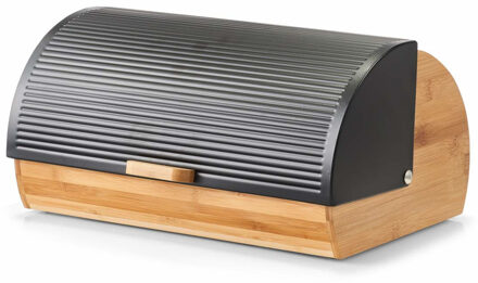 Zeller Broodtrommel - hout - zwart - brooddoos met klep/deksel - 39 x 27 x 19 cm