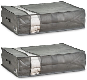 Zeller Dekbed/kussen opberghoezen - 2x - grijs met venster - 50 x 70 x 20 cm - Opberghoes
