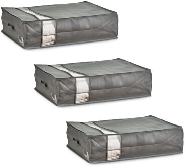 Zeller Dekbed/kussen opberghoezen - 3x - grijs met venster - 50 x 70 x 20 cm - Opberghoes