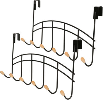 Zeller Deur kapstok - 3x - zwart - 6 haken - 41 cm - kastdeur kapstok - metaal/hout