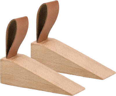 Zeller Deurstopper/wig - 2x - hout/kunststof - bruin - 11 x 4 x 3 cm - bescherming