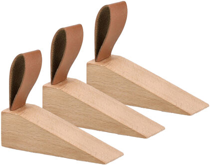 Zeller Deurstopper/wig - 3x - hout/kunststof - bruin - 11 x 4 x 3 cm - bescherming