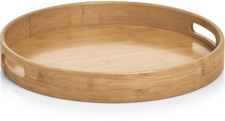 Zeller Dienblad - 1x - bamboe hout - rond - 38 x 5 cm - serveerblad voor glazen/hapjes/kopjes