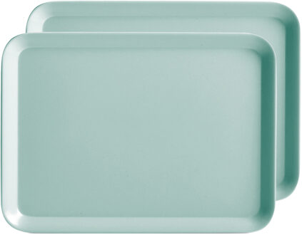 Zeller Dienblad - 2x - rechthoek - aqua blauw - kunststof - 24 x 18 cm