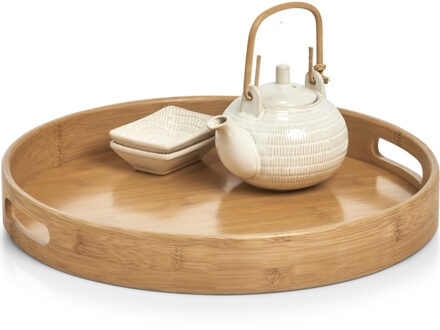 Zeller Dienblad - bamboe hout - rond - 38 x 5 cm - serveerblad voor glazen/hapjes/kopjes