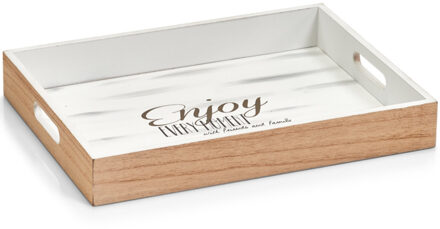 Zeller Dienblad - bruin/wit - 40 x 30 x 5,5 cm - hout - rechthoekig - serveerblad
