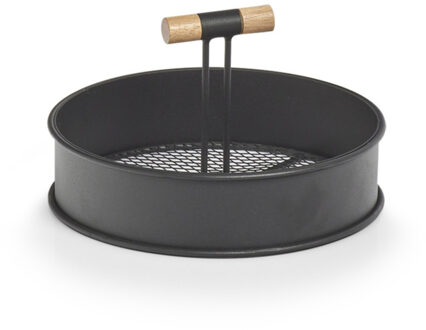 Zeller dienblad rond - metaal/hout - zwart - 20 x 11,5 cm - serveerblad