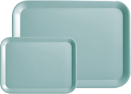 Zeller Dienblad - set 2x - aqua blauw - kunststof - 24 x 18 cm en 44 x 32 cm - Dienbladen