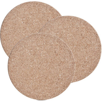 Zeller Dikke Kurken pannenonderzetters rond - 3x - lichtbruin - D23 x 1 cm - Pannen/schalen