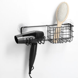 Zeller Douche/badkamer rekje met haakjes - metaal - zwart - 27 x 9,5 cm