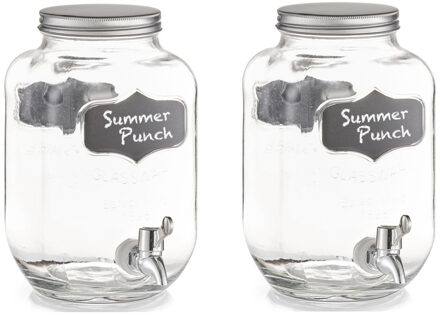 Zeller Drankdispenser - 2x - Glas - 3,8L - met Krijtlabel - Koude / Warme Dranken