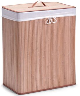 Zeller Dubbele luxe wasgoedmand van bamboe hout 52 x 32 x 63 cm - Wasmanden Bruin