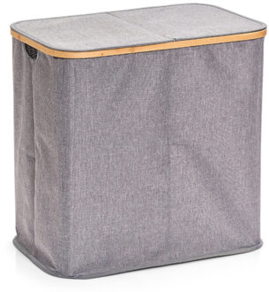 Zeller Dubbele wasmand - grijs - van stof - 53 x 33 x 50 cm - sorteer mand