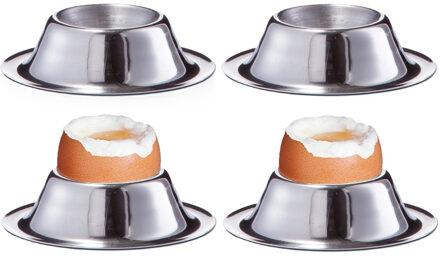 Zeller Eierdopjes - 10x stuks - RVS - 5 cm - Ontbijten en Pasen - Eierdoppen - zilver