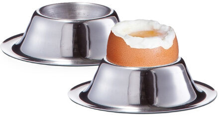 Zeller Eierdopjes - 2x - RVS - 5 cm - Ontbijten en Pasen - Eierdoppen - zilver