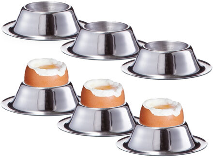 Zeller Eierdopjes - 6x - RVS - 5 cm - Ontbijten en Pasen - Eierdoppen - zilver